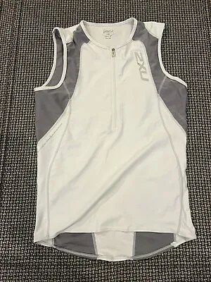 Mens 2XU Gray White Cycling Triathlon Tri Top Jersey Large Pocket • $29.25