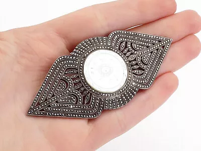 925 Sterling Silver - Vintage Mother Of Pearl & Marcasite Brooch Pin - BP2283 • $77.96