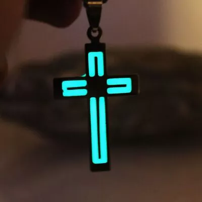 Luminous Necklace Cross Glowing Jewelry Flourescent Glow In The Dark Cross Gift • $8.36