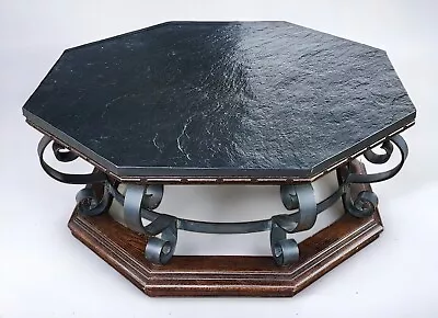 Vintage Slate Top ~ Iron & Wood Spanish Colonial ~ Mediterranean Coffee Table • $695