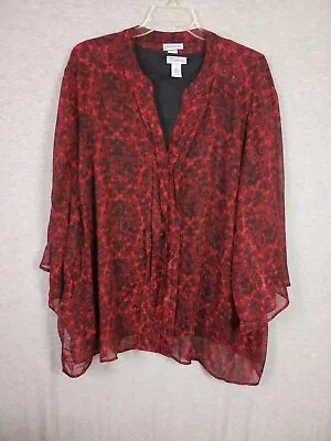 Maggie Barnes Long Sleeve Women Tank Top & Shirt 34 36W 5X Red Black Paisley • $19.99