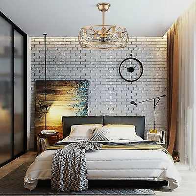 60W Ceiling Fan Light Metal Caged Chandelier Fan Living Room Bedroom With Remote • $103.55