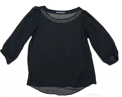 Velvet Brand Woman's Beaded Sheer Overblouse Black Size S Cocktail Party Attire • $12.94