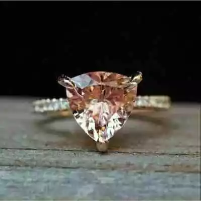 3Ct Trillion Cut Lab Created Morganite & Diamond Solitaire 14K Rose Gold Plated • $140.99