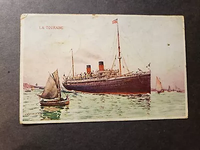 French Steamer LA TOURAINE US FRANCE SEAPOST Naval Cover 1913 Postcard W/ Note • $9.99