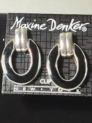 Maxine Denker Black Enamel Silver Tone Clip Vintage Earrings • $19.99