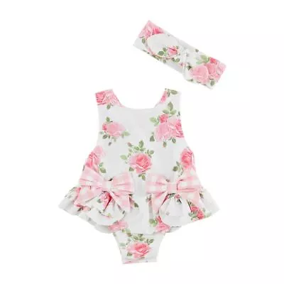 Mud Pie Baby Girl Rose Bow And Headband Swimsuit Set • $40