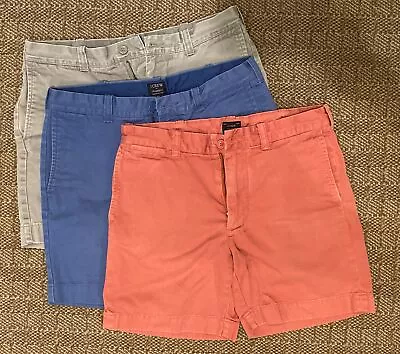 J. Crew Mens Cotton Shorts Lot (3) 31” W 7” Inseam Red Blue Gray Broken In • $17