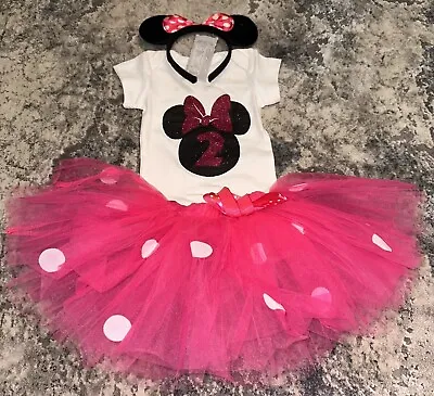 Minnie Mouse Dress Size 2t Headband Ears Tutu Second Birthday Outfit New • $14.99