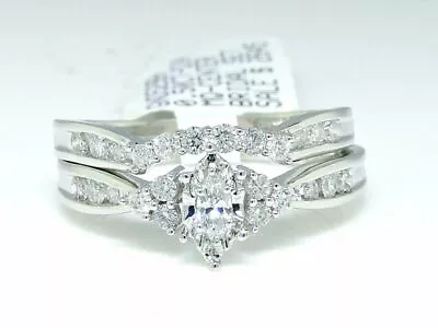 14k White Gold Engagement 1.3Ct Marquise Cut Lab-Created Diamond Bridal Ring Set • $254.40