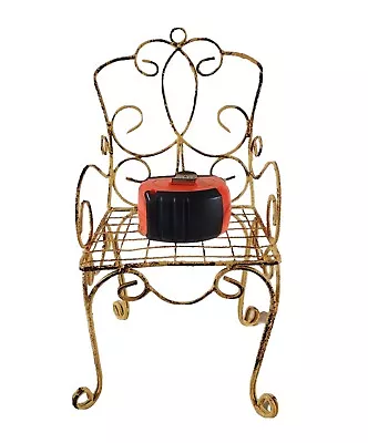 Vintage Wrought Iron Metal Yellow Doll Chair Aged Patio Chair Metal Wire Garden • $19.95