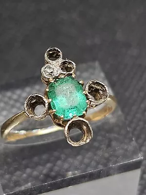 Antique 18ct Gold Ring With 0.75ct Natural Emerald_0.05ct Natural Diamond 3.1 Gm • £300
