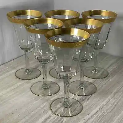 Set Of 6 - Vintage Franciscan Crystal Clear Optic Gold Encrusted Wine Glasses • $50.65
