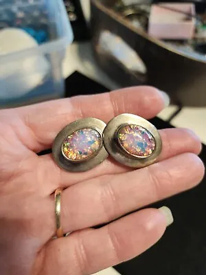 Vintage Clip On Sterling Silver 925 Fire Opal Earrings Mexico (G513) • $42