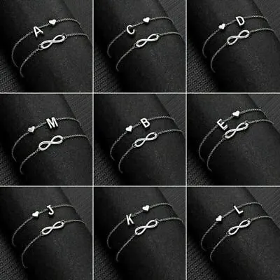 £3.99 • Buy Silver Multi Layer Infinity Love Heart Initial Letter Chain Anklet Bracelet Gift