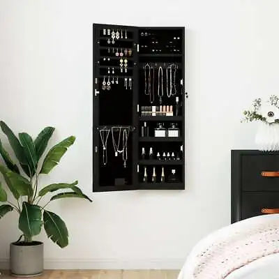 Mirror Jewellery Cabinet With LED Lights Wall Mounted Black • £211.64