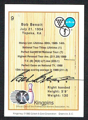 Bob Benoit #9 Signed Autograph Auto 1990 Kingpins PBA Bowling Trading Card • $20.52