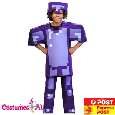 Kids Minecraft Costume Mineral Armour Cosplay Jumpsuit Mask Child Boys Book Week • $21.96