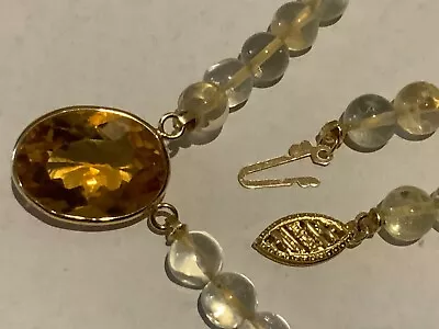 Laura Ramsey 18k Yl Gold Citrine-crystal Bead-hematite Strand Necklace/18”-22+g • $445