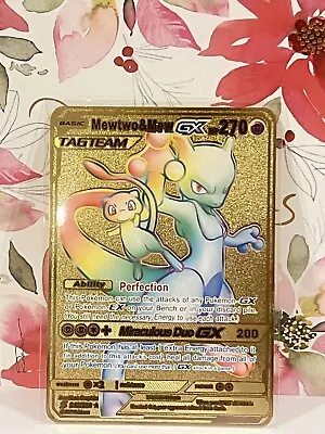 Mewtwo & Mew GX Rainbow Gold Metal Pokémon Card Fan Art/Collectible/Gift • $9.99