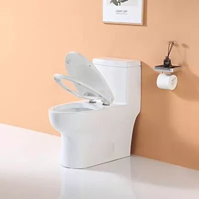 One Piece Elongated Toilet Side Flush Round Toilet 1.28GPF With Soft Close Seat • $250.03