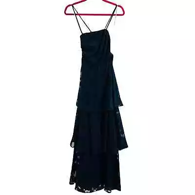 LULU'S SZ L Loving Celebration Navy Blue Lace-Up Tiered Maxi Dress B139 • $75