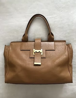 Vintage Max Mara Leather Handbag Tan Brown Double Handles Camel • £79.99