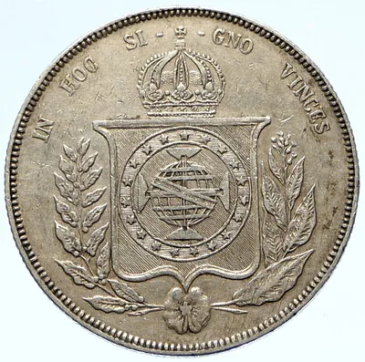 1858 BRAZIL Silver 1000 Reis Antique OLD Brazilian Coin W Coat-Of-Arms I98805 • $313.65