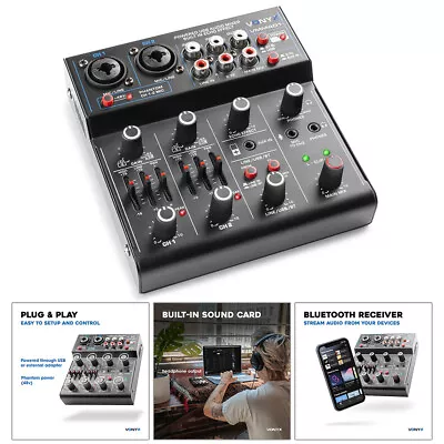 Vonyx VMM401 4-Channel Desktop PA Mixer With USB Audio Interface And Bluetooth • £58.99