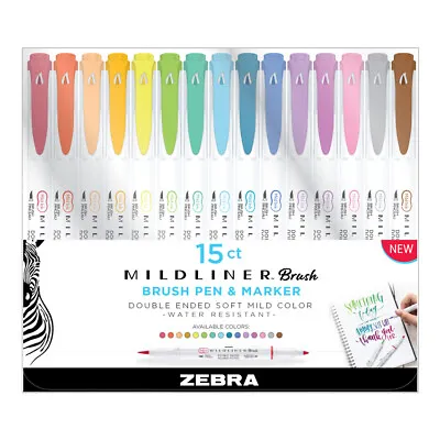$46.99 • Buy Zebra Mildliner Brush Double Ended Artist Markers - Set Of 15