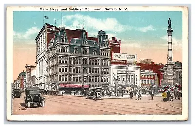 Main Street View And Soldiers Monument Buffalo New York NY WB Postcard Q23 • $2.95