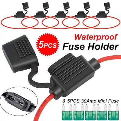 5x 12V Inline Blade Fuse Holder W/ Water Proof Dustproof Cover 30A  12AWG AMP • $11.79