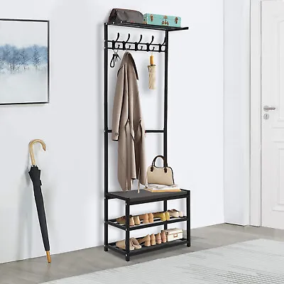 Entryway Bench With Coat Rack With PU Cushion And Shoe Storage 3 In 1 • $49