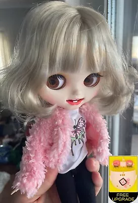 Blythe Doll 12  Teeth Mouth White Skin Matte Face Gray Hair BJD Toys Custom OOAK • $66.02