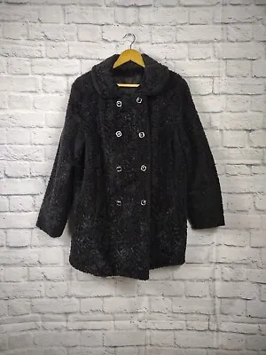 Vintage Women's FAUX Curly Black Persian Lamb Fur Coat USA Stemhouse Tacoma  • $129.95