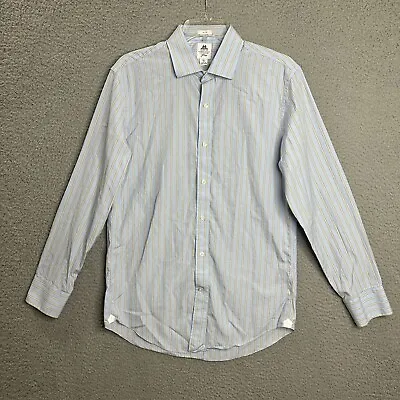 J Crew Thomas Mason Button Shirt Mens M 15.5 33 Blue Yellow Striped Slim Fit • $19.99