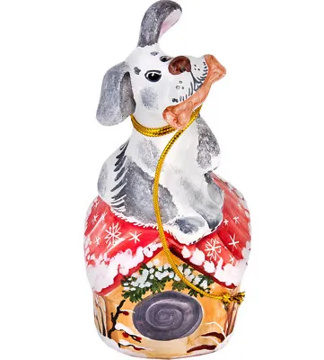 Puppy Figurine Dog House Bell Porcelain Sculpture Majolica • $10.95