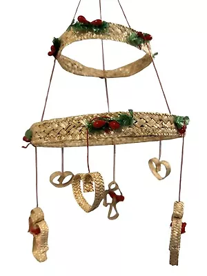 NWB VTG Woven Straw Mobile Angel Heart Scandinavian Christmas Decor Boho Denmark • $28