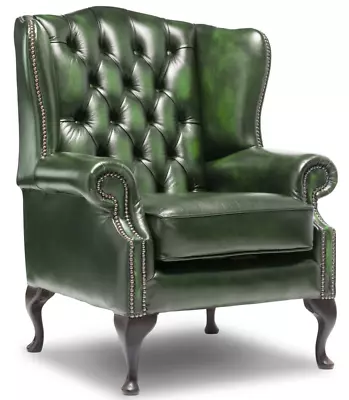 FAST DELIVERY Chesterfield High Back Classic Chair Antique Green Leather • £619.99