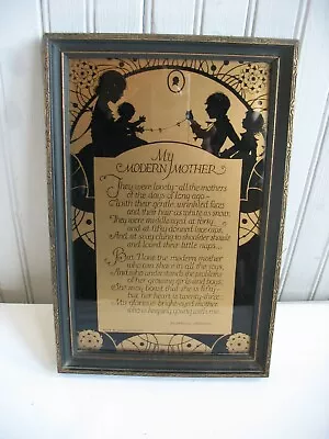 Vtg 1920s Glass Silhouette My Modern Mother Poem Florence Howard Volland Joliet • $40.83