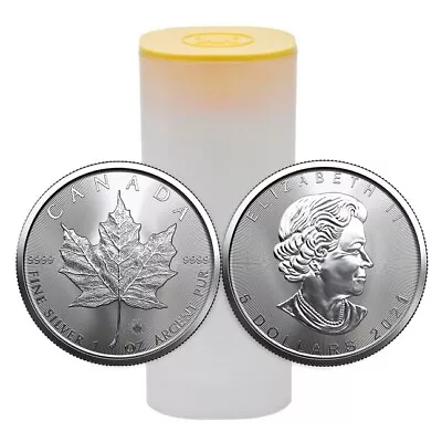 2021 1 Oz Canadian Silver Maple Leaf $5 Coin (BU) - Tube Of 25 - .9999 SILVER • $735