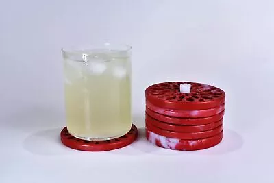 Recycled Plastic Coasters Set Of 6 With Coaster Holder - Smooth Rambutan • $34