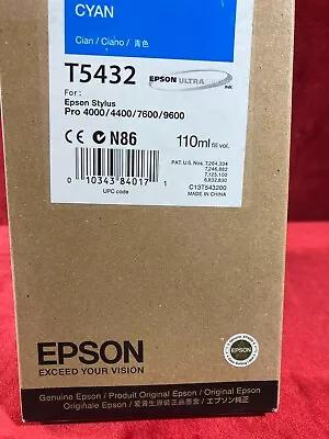 Genuine Epson T5432 Cyan Ink Cartridge For Stylus Pro 4000 7600 9600 FREE SHIP ! • $22