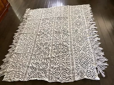 Antique Handmade Cut Work Lace Table Cloth 92 By 79 Inches • $75