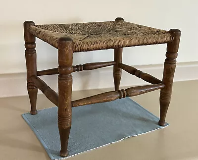 Vintage Wood And Woven Stool Rustic Farmhouse Decor Weave Top • $50