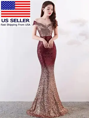 Elegant Glitter Gradual Change Sequin Slim Mermaid Evening Gown Prom Dress • $89.99