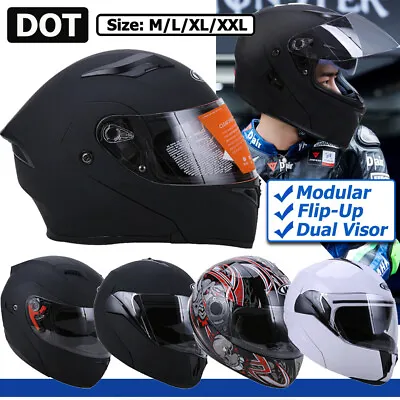 DOT Flip Up Modular Dual Visors Full Face Motorcycle Helmet Men Women Motorbike • $59.99