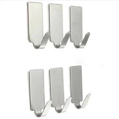 £2.49 • Buy 6x Stainless Steel Self Adhesive Hook Hanger.Rectangular.sticky Hooks.Towel Hook