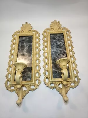 1972 Vintage Gold Wall Candle Holders Smoked Mirror Homco 2352 Hollywood Regency • £62.72