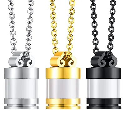 Ashes Urn Cylinder Glass Vial Stainless Steel Necklace Keepsake Memorial Jewelry • $13.29